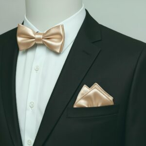Kids Gold Bow Tie & Pocket Square Set for Special Events