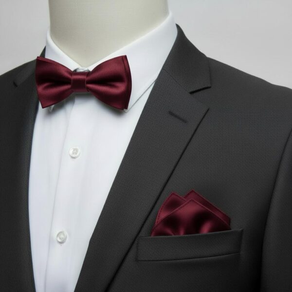 1775718634337-vmab2085u1.jpg Children's Maroon Bow Tie & Pocket Square Set - Pre-Tied