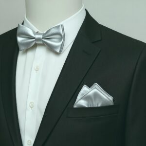Children's Silver Bowtie & Pocket Square Set