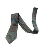 Men's Gray & Red Geometric Leaf Pattern Necktie