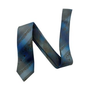 Men's Striped Blue and Gray Paisley Silk Necktie