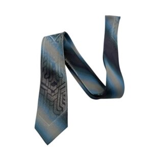 Modern Geometric Blue & Gray Striped Silk Necktie