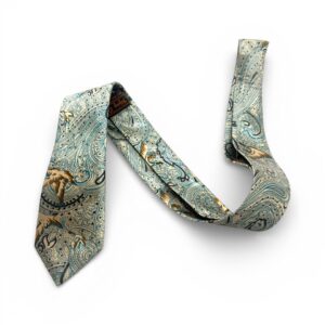Men's Blue Paisley Silk Tie with Flying Pheasants