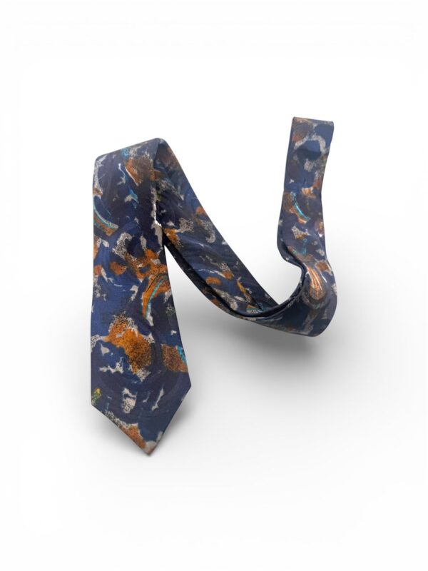 Men's Abstract Art Print Dark Blue Silk Tie