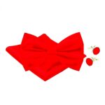 Red Bow Tie, Lapel Pin & Cufflink Set for Men 1 Red Bow Tie, Lapel Pin & Cufflink Set for Men