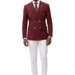 Men's Burgundy Double-Breasted Suit Blazer 1 Men's Burgundy Double-Breasted Suit Blazer