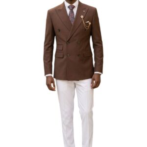 Men's Brown Double-Breasted Suit - Modern Fit Style