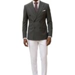 Men's Double-Breasted Charcoal Suit with White Pants 2 Men's Double-Breasted Charcoal Suit with White Pants