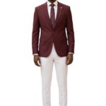 Men's Burgundy Slim-Fit Suit Jacket Formal Blazer