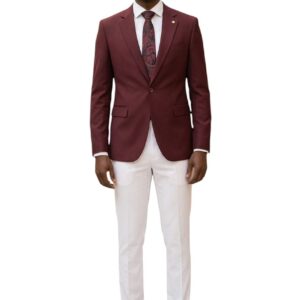 Men's Burgundy Slim-Fit Suit Jacket Formal Blazer
