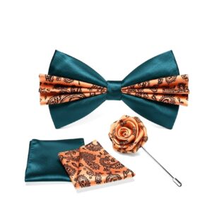 Teal & Orange Paisley Bow Tie Set with Lapel Pin