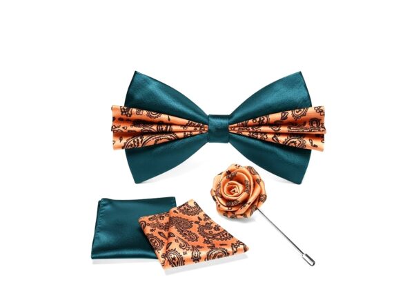 Teal & Orange Paisley Bow Tie Set with Lapel Pin