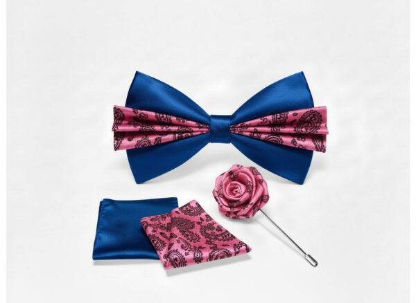 Royal Blue Paisley Bow Tie Set with Lapel Pin