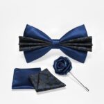 Navy Blue Paisley Bow Tie, Lapel Pin & Pocket Square Set 1 Navy Blue Paisley Bow Tie, Lapel Pin & Pocket Square Set