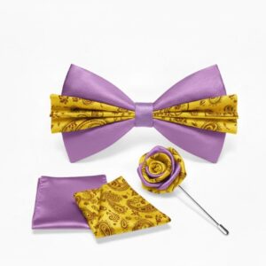 Purple & Gold Paisley Bow Tie Set with Lapel Pin