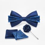 Men's Navy Paisley Bow Tie Set with Lapel Pin & Pocket Square 1 Men's Navy Paisley Bow Tie Set with Lapel Pin & Pocket Square