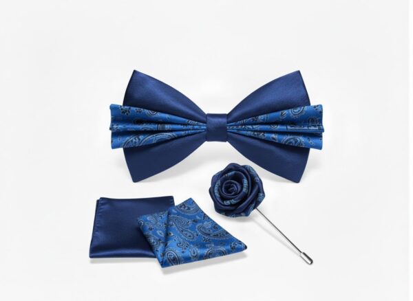 wm-1775662133325-26piysn2bam.jpg Men's Navy Paisley Bow Tie Set with Lapel Pin & Pocket Square