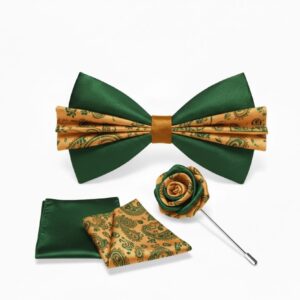 Men's Emerald Green & Gold Paisley Bow Tie Set