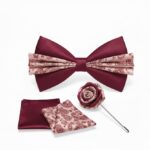 Burgundy Paisley Bow Tie Set with Lapel Pin & Pocket Square