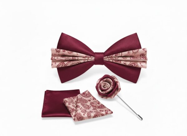 wm-1775662168337-lchx99famu.jpg Burgundy Paisley Bow Tie Set with Lapel Pin & Pocket Square