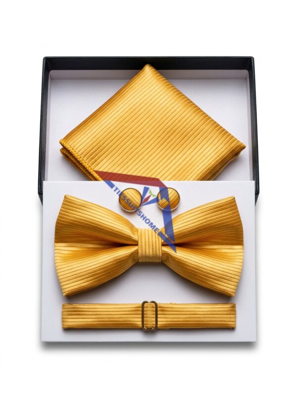 Golden Yellow Bow Tie & Pocket Square Set – Limited Stock