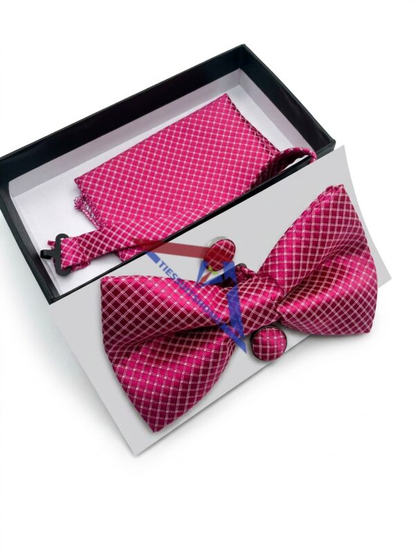Men's Burgundy Plaid Bow Tie Set with Pocket Square