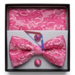 Pink Paisley Bow Tie & Cufflinks Set for Men