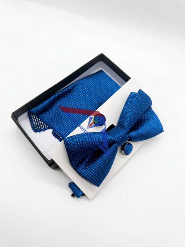 Men's Navy Blue Bow Tie Set with Pocket Square & Cufflinks