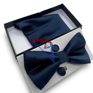 Navy Blue Bow Tie Set with Pocket Square & Cufflinks