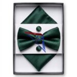 Men's Emerald Green Bow Tie Set with Pocket Square & Cufflinks