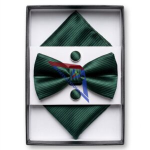 Men's Emerald Green Bow Tie Set with Pocket Square & Cufflinks
