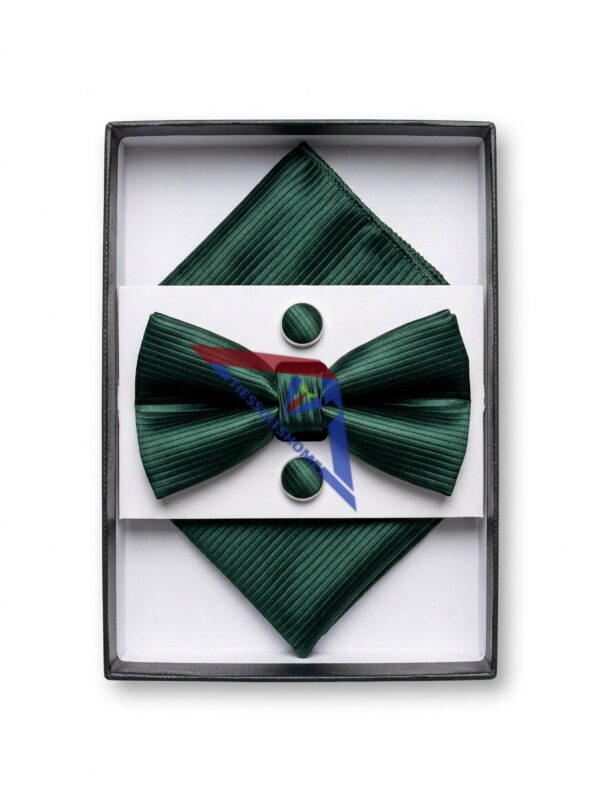 Men's Emerald Green Bow Tie Set with Pocket Square & Cufflinks