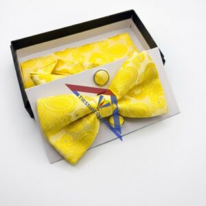 Golden Yellow Paisley Bow Tie & Pocket Square Set