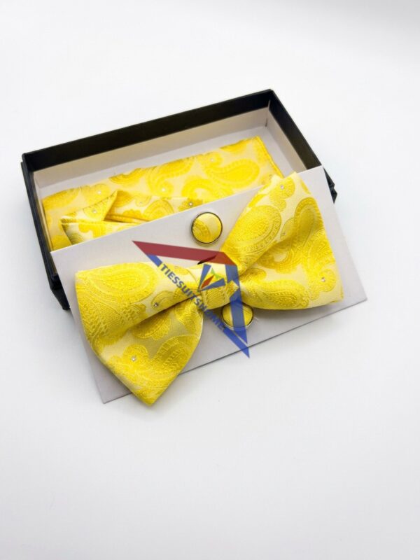 Golden Yellow Paisley Bow Tie & Pocket Square Set