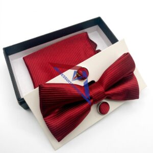 Men's Red Bow Tie Set with Pocket Square & Cufflinks