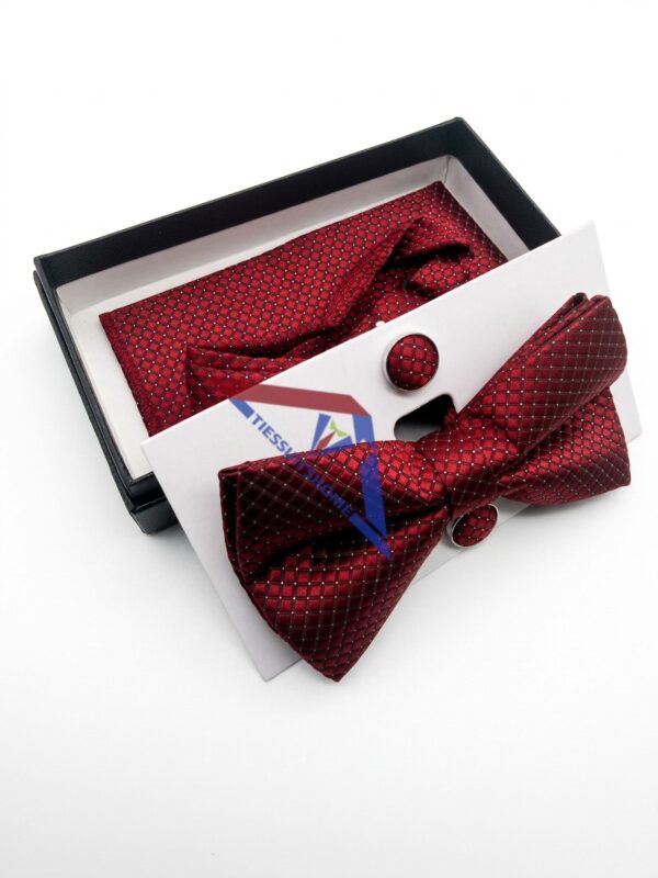 Red Patterned Bow Tie & Pocket Square Set for Men