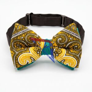 African Print Bow Tie – Yellow & Teal Paisley Motif
